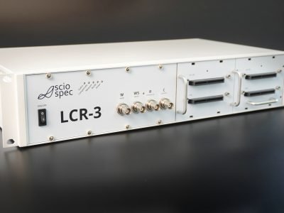 Sciospec LCR-3 high-precision impedance analyzer in configurable enclosure with optional multiplexers.