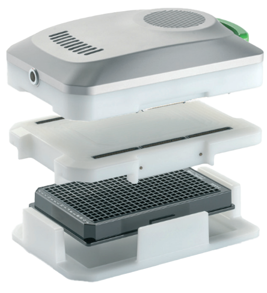 Exploded view of the impedance spectroscopy sensor array and hardware architecture inside the OrganoTEER.